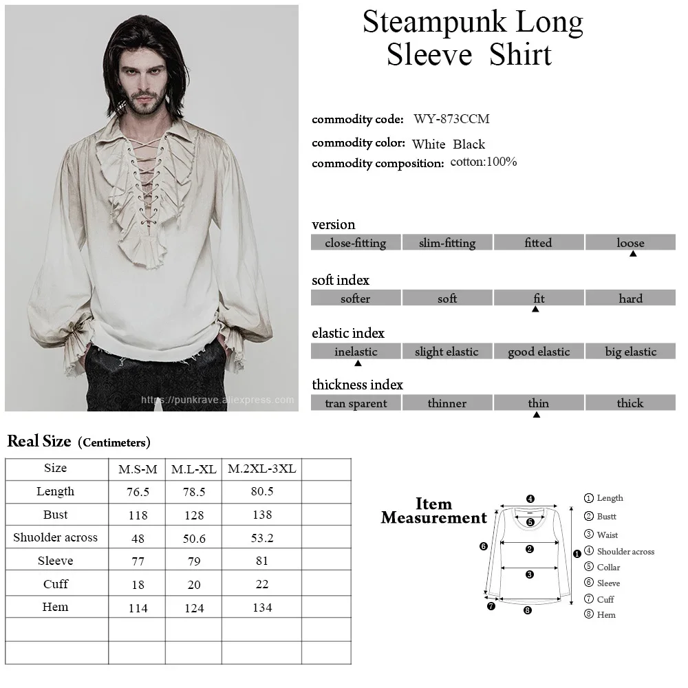 Mens Dress Shirt, Steampunk Loose Long Sleeve Gothic Shirt