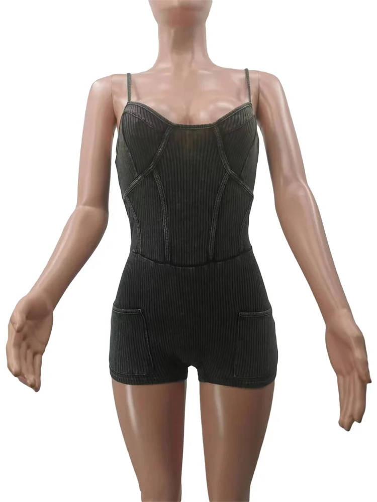 Wmstar Jumpsuit Women New in Summer 2024 Sexy Slip Short Sleeve Solid Bodycon Rompers Club Outfits Wholesale Dropshipping 2024