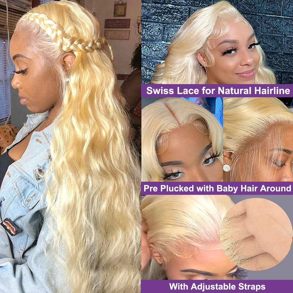 613 13x6 Lace Front Wigs Human Hair 100% Body Wave Blonde Lace Frontal Wigs 220 Density 40 Inch Natural Hairline With Baby Hair 2