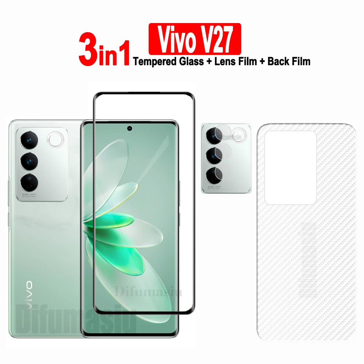 

3in1 Full Screen Protector For Vivo V27 5G V27Pro V25Pro V29E V27E V25E V23E V21E V23 5G Tempered Glass Soft Lens Back Film