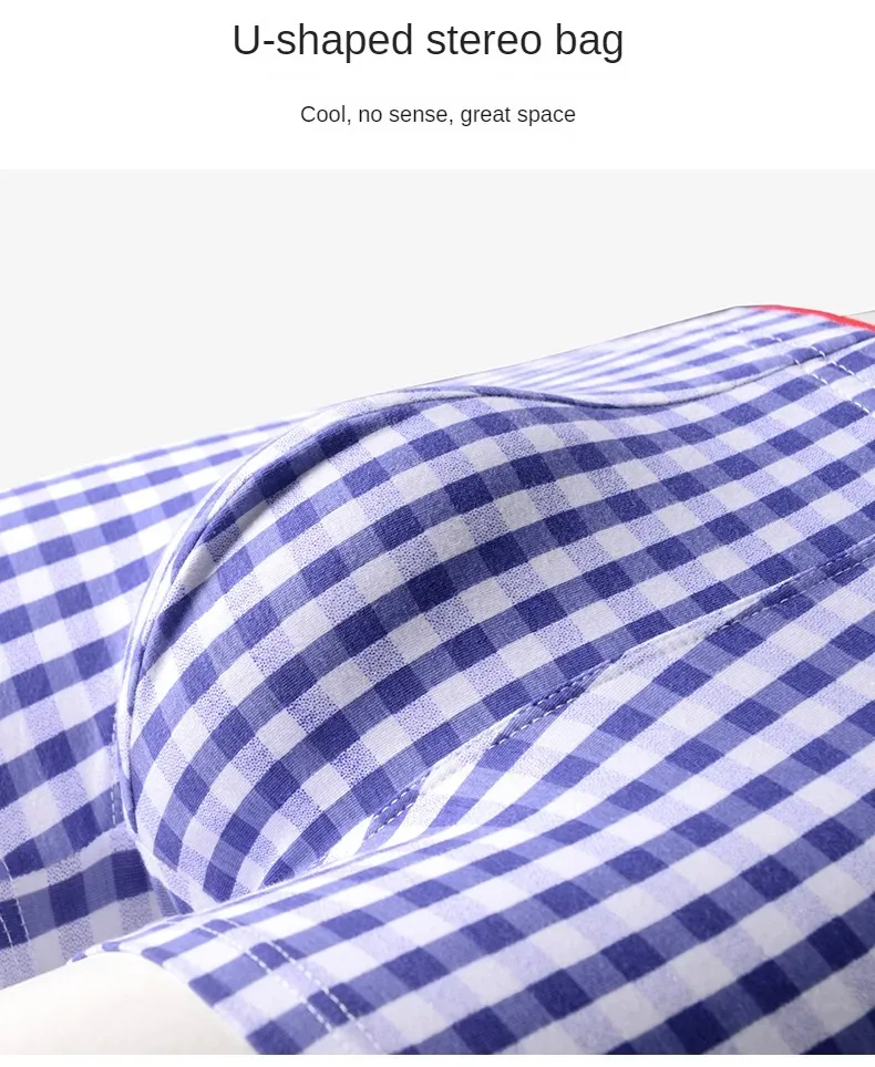 Soft Underwear Boxer Men Cotton Plaid Underpants Comfy Sleep Boxing Shorts Male U Convex Sexy Panties 4pcs Lots Trunks Blue Red