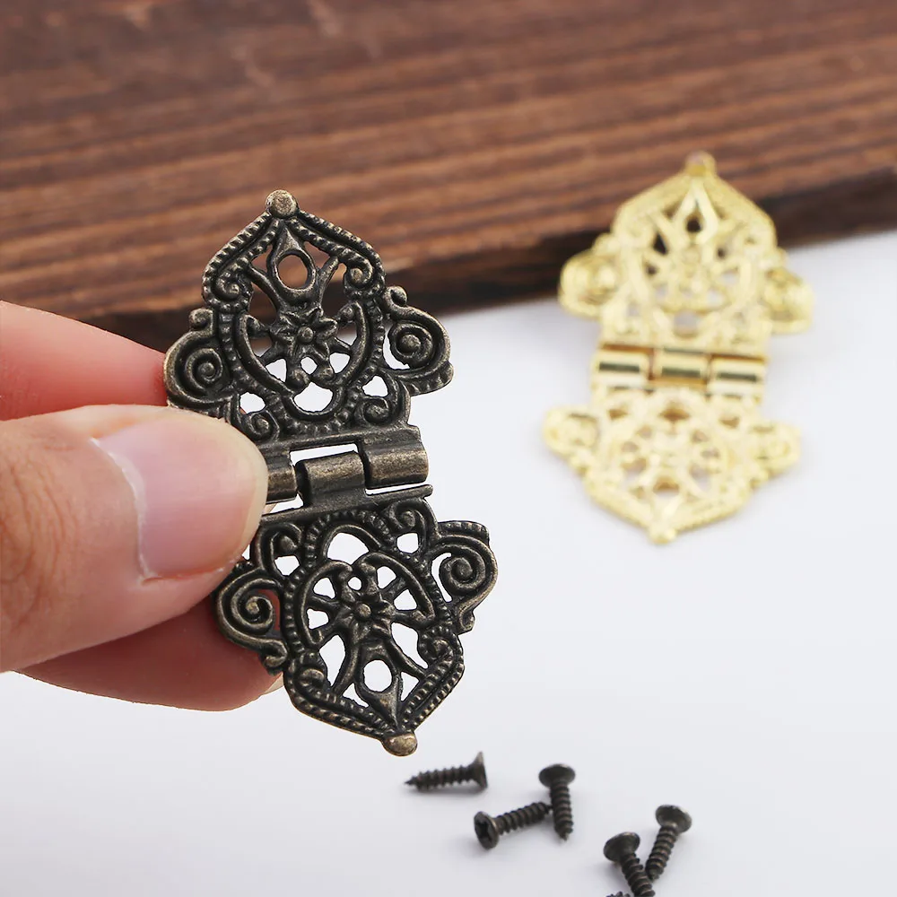 Antique Bronze Mini Lace Hinge Small Decorative Jewelry Wooden Box Cabinet Door Butt Hinges 1/2Pcs furniture hinge wooden box hinge cabinet door hinges cabinet hinges brass hinges bronze butterfly hinges