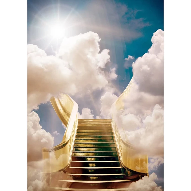 CSFOTO 4x6ft Stairway to Heaven Backdrop Kingdom of God Backdrop Paradise  Stairs Holy Sky Clouds Dove Background Church Event Background Angel Wings