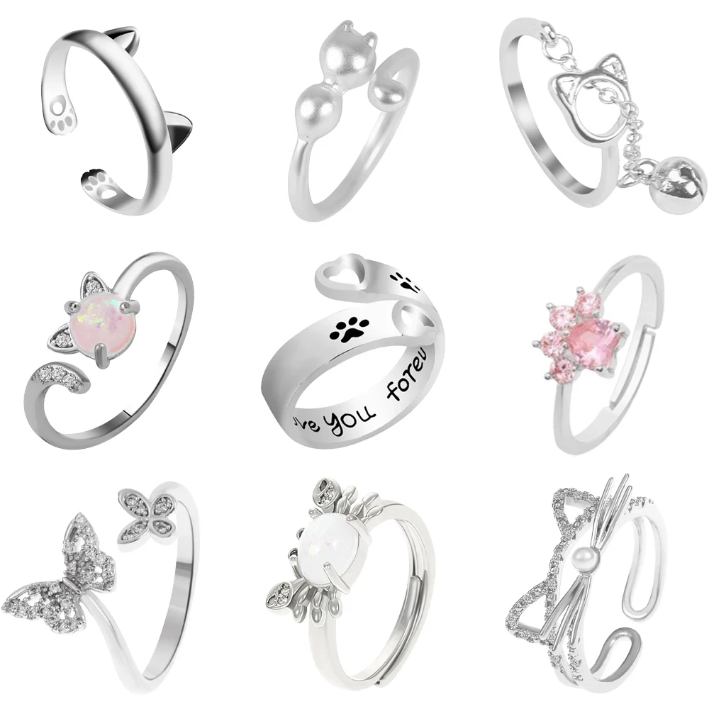 Fashion Women&rsquo;s Ring Pet Dog Paw Cat Ears Angel Wings Bee Rabbit Heart Wedding Ring Animal Jewelry Gift finger ring wedding rings wedding ring animal ring