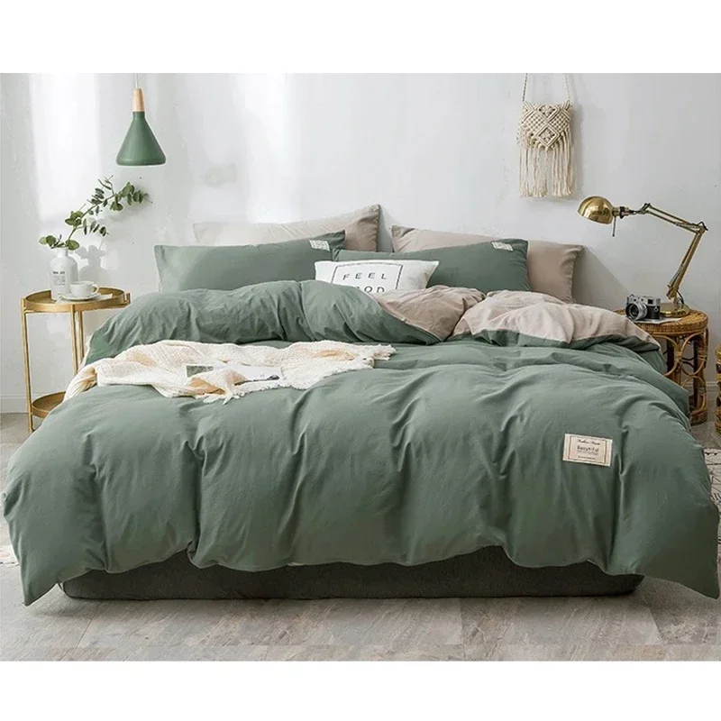 

Home Textile Solid Color Duvet Cover Pillow Case Bed Sheet AB Side Quilt Cover Boy Kid Teen Girl Bedding Linens Set King Queen