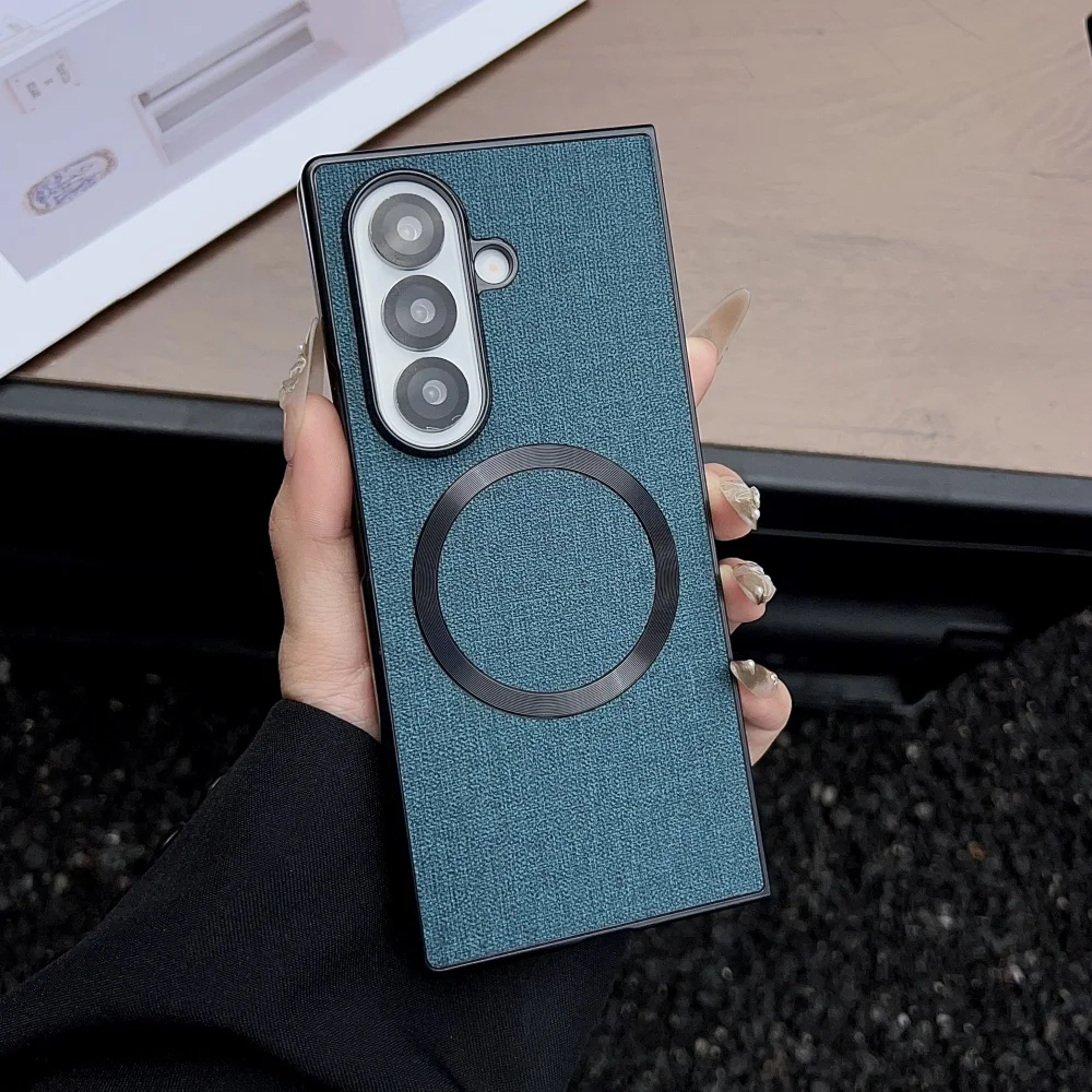 Luxury Fabric Cloth Magnetic Wireless Charging Shockproof Ultra Slim Cover
