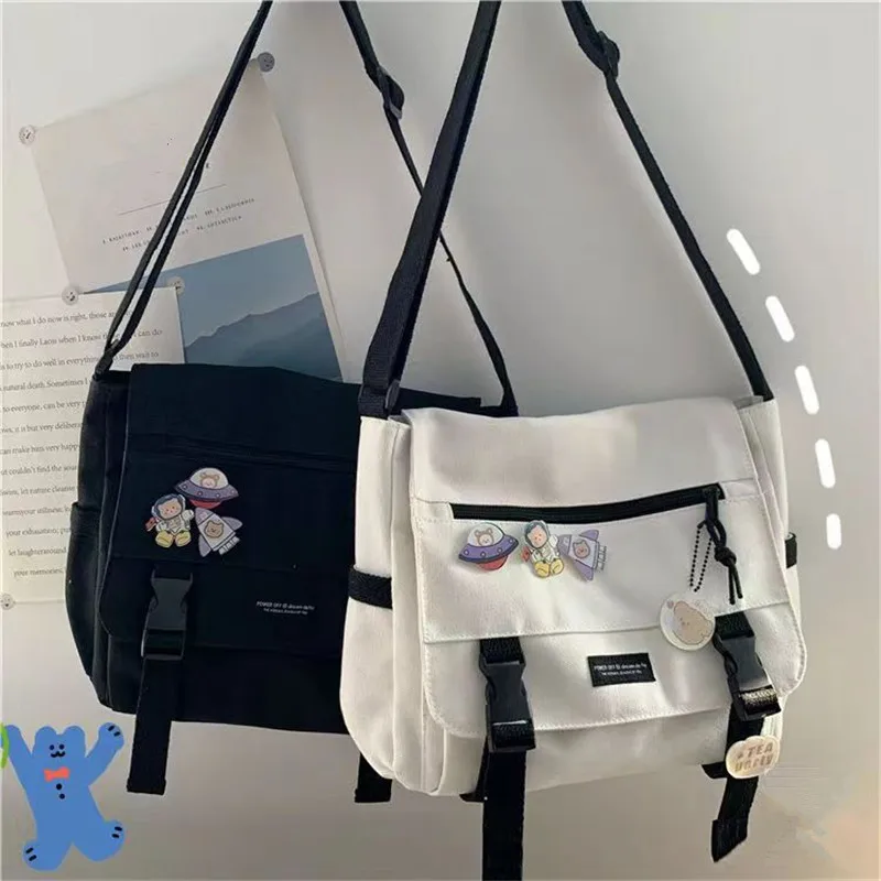 Harajuku Versatile Canvas Women Crossbody Bags Solid Color Flip Casual Handbag Shoulder Bags Teen Girls Messenger Bag Satchels crossbody bag women shoulder bag women messenger bag women tote bag