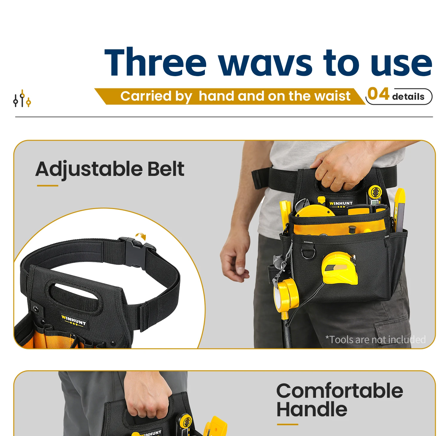 WINHUNT Werkzeugtasche, Robuste Werkzeuggürteltasche mit Verstellbarem Gürtel, Mehrfach-Taschen Utility-Werkzeugtasche für Elektriker – Detail 6