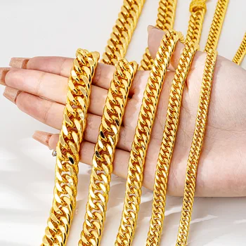 Luxury 24K 9999 Pure Gold real gold Men's and Women's Boss Chain Trendy Link Necklace 1