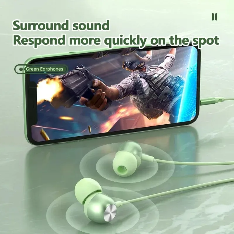 Auricolari in-ear leggeri con filo per USB Type-C da 3,5 mm, stereo HIFI, per sport, musica, con cancellazione del rumore e microfono._voghion.com