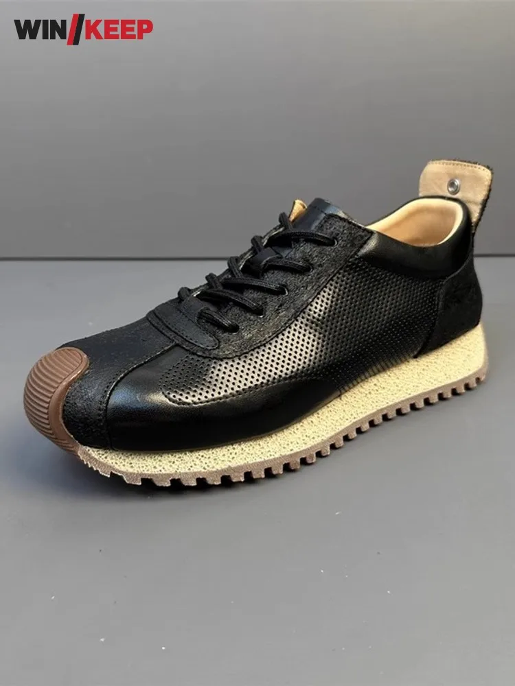 Hollow-Out Breathable Shoes Casual Spring And Summer Low-Top Cowhide Surface Fashion Sneakers