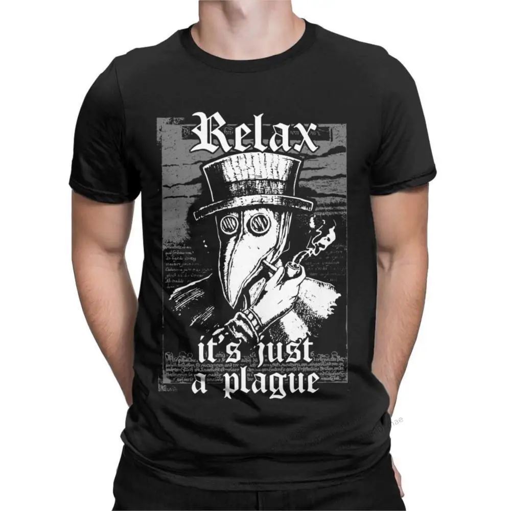 

Chill Plague Doctor Smoking Pipe Men's T Shirt Relax It's the Plague Tee Shirt Short Sleeve O Neck T-Shirts Pure Cotton Clothes