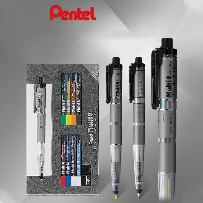 Japan Pentel Pencil Lead Holder and Lead Set, Multi 8 Set Automatic Knock Type Colered Pencils For Designer Artist on The Go