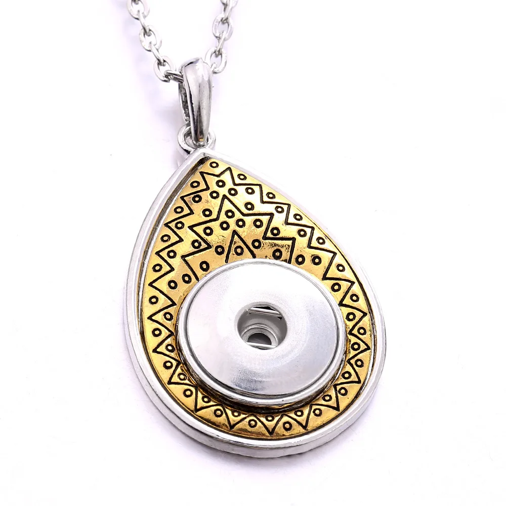 10pcs Water Drop Heart Shape Snap Button Necklace 18mm Metal Snaps Buttons Pendant Necklaces For Women Jewelry