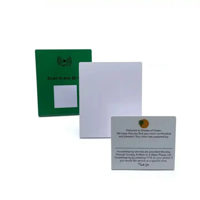 

Customized Customized QR code NFC stand touchless NFC cards display menu card holder stand with NFC chip table tent card