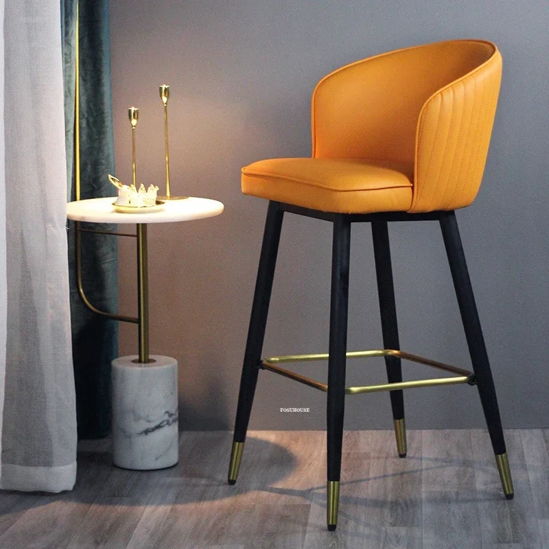 Light Luxury Commercial Bar Chairs Home Kitchen High Stools Nordic Back Chair Modern Simple Front Desk Bar Stool Furniture Q