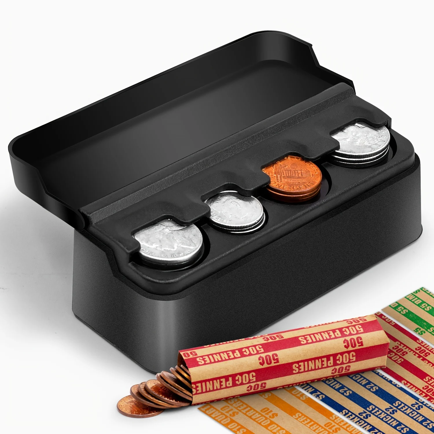 Car Change Organizer 12 Coin Wrappers 1 Coin Holder Money Dispenser Car & Trucks Accessories Black Plastic BOX