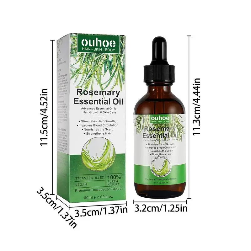 60ml Hair Growth Rosemary Oil With Glass Dropper Nourishing Split Ends & Dry Scalp Strengthening Oil For Man Woman Hair Care