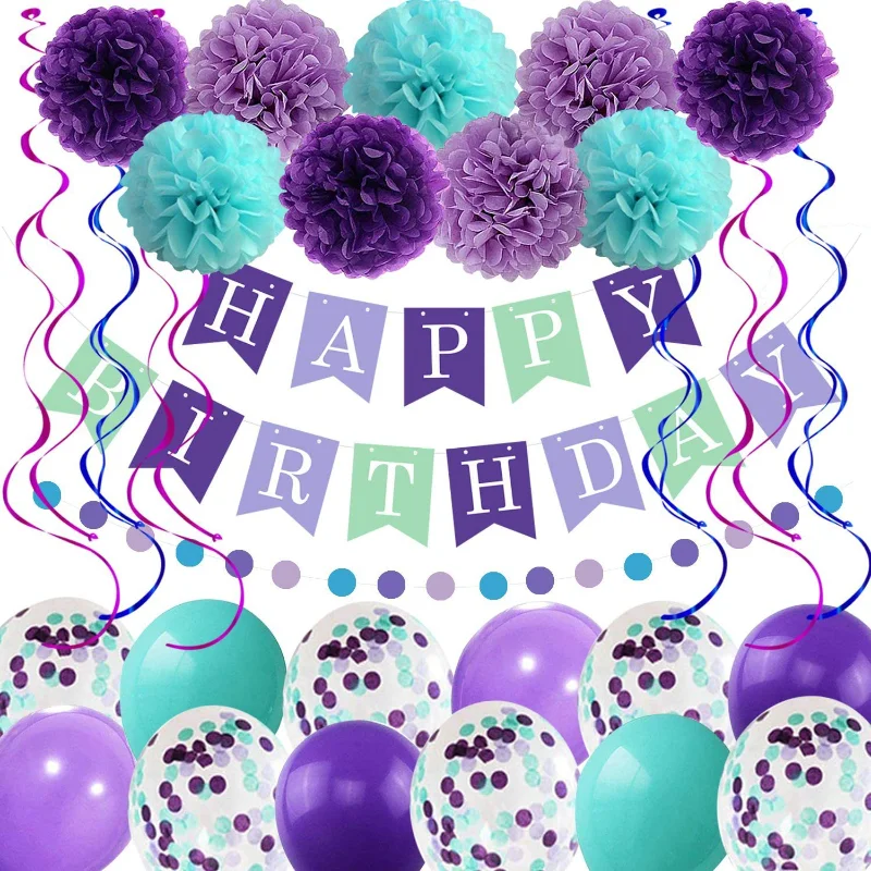 

Birthday Decoration for Children Happy Birthday Banner Paper Pompons Hanging Swirls for Kids Mermaid Birthday Party Supplies