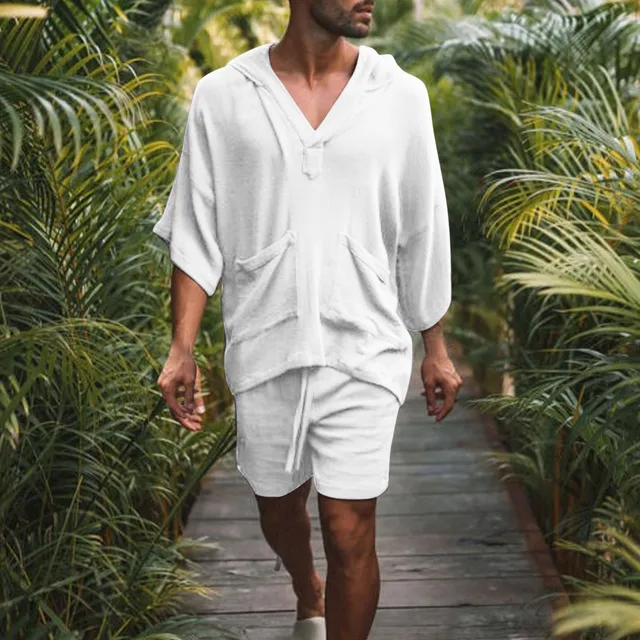 Completi corti da uomo Completi 2 pezzi Tuta estiva Camicia a maniche corte Pantaloncini Set Tuta sportiva casual Tuta da ginnastica Abbigliamento da casa casual 3