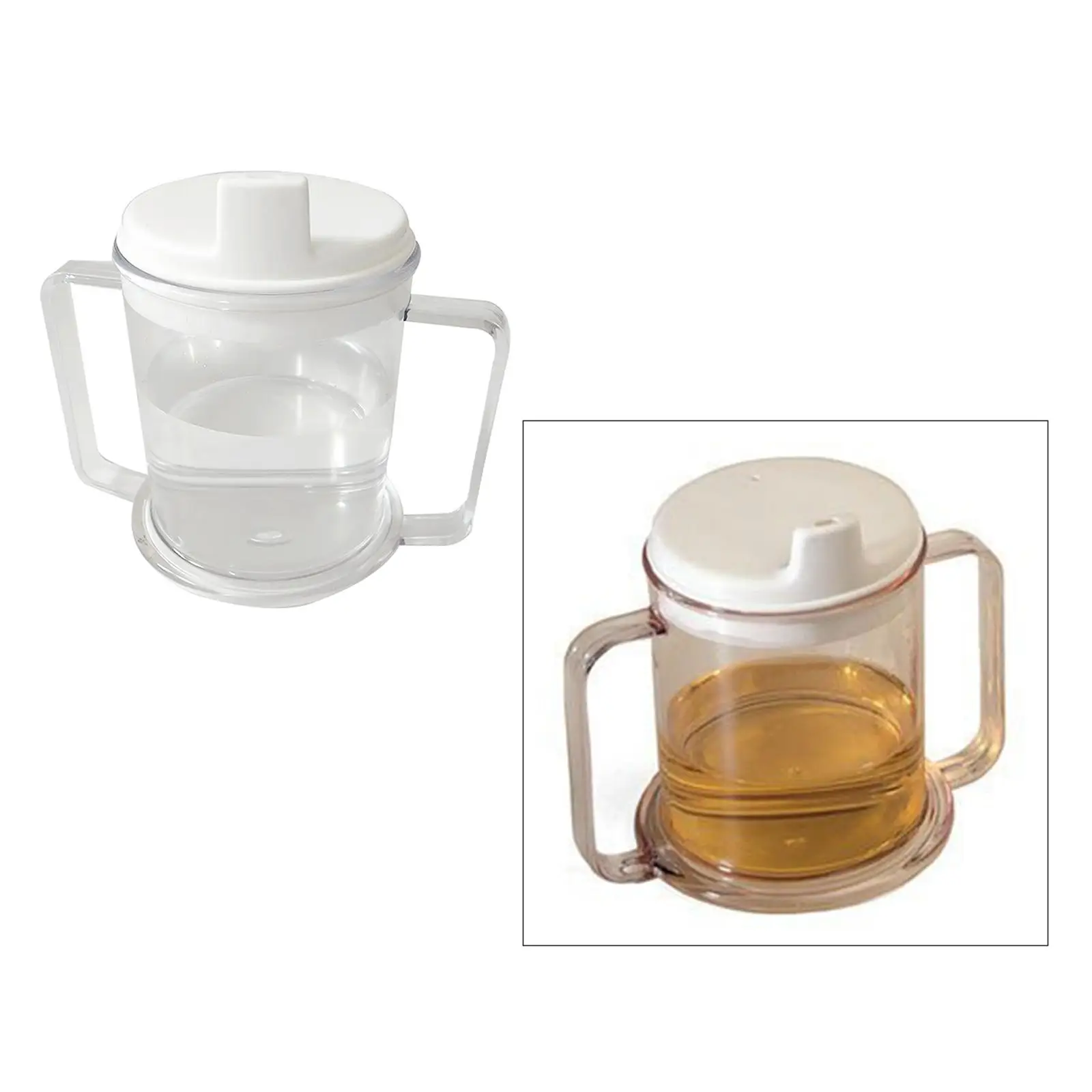 Feeding Spoon Clear Plastic Mug Handled Sippy Cup 10oz. for Patients Elderly Handicapped
