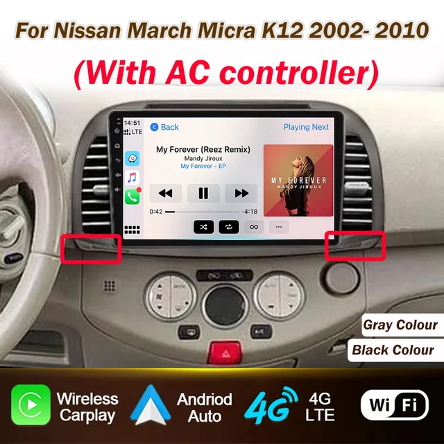Autoradio Android Auto Player pour Nissan March Micra K12 2002- 2010 sans fil CarPlay lecteur d'écran Intelligent GPS Navigation 5G 1
