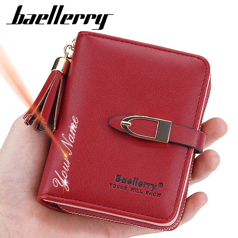 

Baellerry New Short Women Wallets Name Engraving Zipper Organ Card Bag Wallet For Girls Quality Card Holder Brand Female Purse