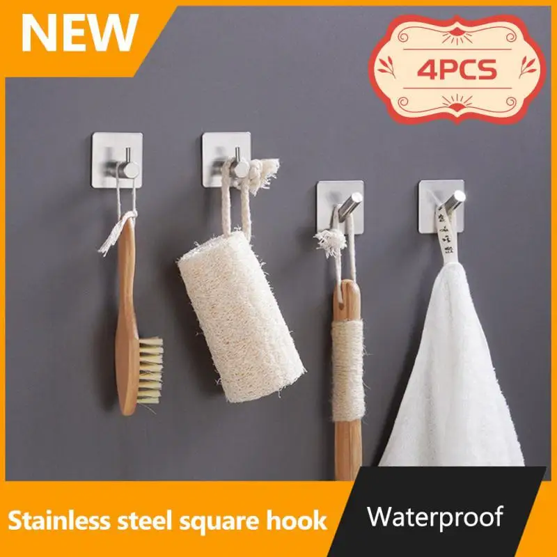 

4pcs Stainless Steel Wall Hooks Self Adhesive Hooks For Hanging Wall Key Holder Wall Hanger Towel Holder Coat Hook Bag Hanger