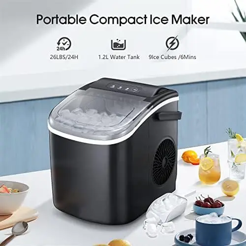  Ice Makers Countertop, Portable Ice Maker, 26lbs/24Hrs