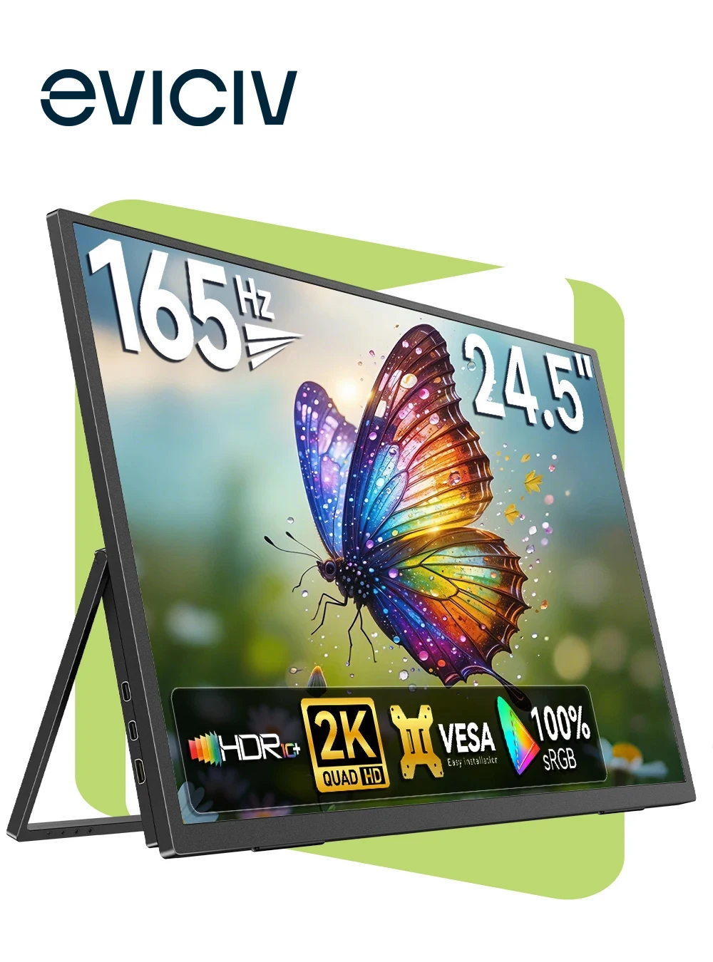 EVICIV 24.5인치 165Hz 2K 휴대용 모니터(킥스탠드 포함) VESA U..