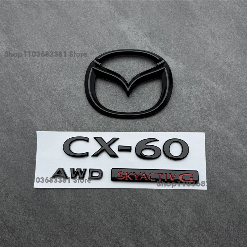 마쯔다 CX-60 글로스 블랙 프론트 그릴 그릴리드 리어 엠블럼 배지 윈도우 트림 커버 스티커 데칼 액세서리 CX-60 로고