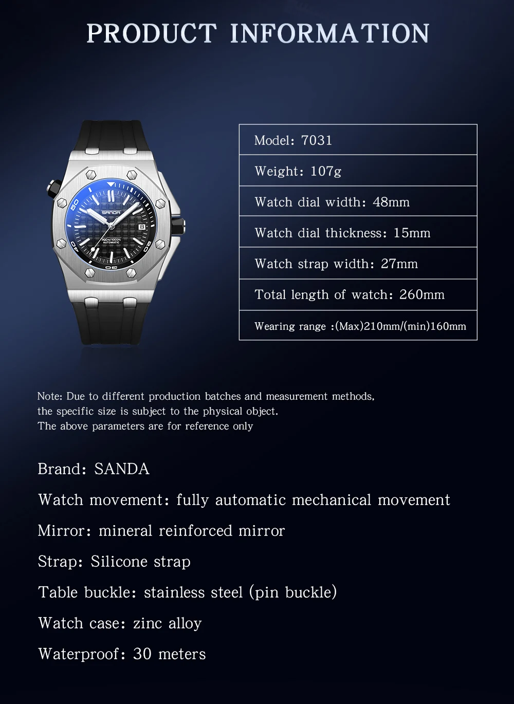 SANDA Top Brand Sports Men Mechanical Wristwatch Luxury Automatic Watch Men's Stainless Steel Waterproof Clock