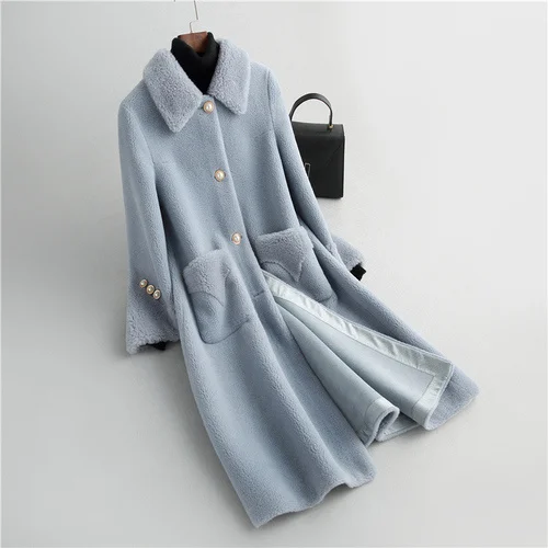 

Женская Длинная шерстяная куртка Gxy629, Элегантная куртка из 2023 натуральной овчины, пальто в Корейском стиле для зимы, 100%