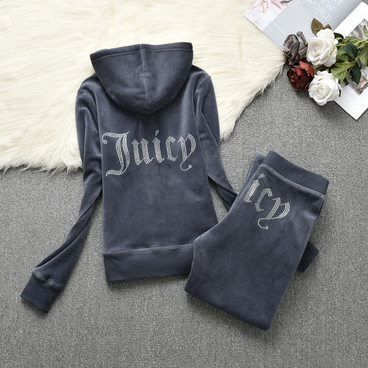 Women's Velvet Juicy Coutoure Tracksuit Tight Fitting Sweatshirt and Pants Brand Fabric Tracksuit Velour Hoodies Juicy Tracksuit blazer and trouser set Suits & Blazers