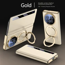 Smart Window Leather Case with Metal Magnetic Stand and Lens Protection - Slim & Durable Design - Honor Magic V6 (Gold)