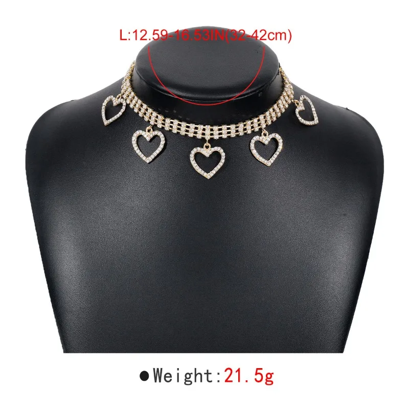 Exaggerated Golden Love Full of Rhinestones Shiny Women's Necklace Luxury Wedding Party Clavicle Chain For Women Fashion Jewelry