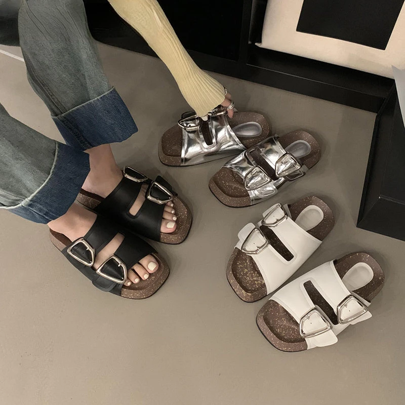 

Женские шлепанцы с открытым носком, сандалии на высокой платформе, плоская подошва, повседневные пляжные тапочки, лето 2023