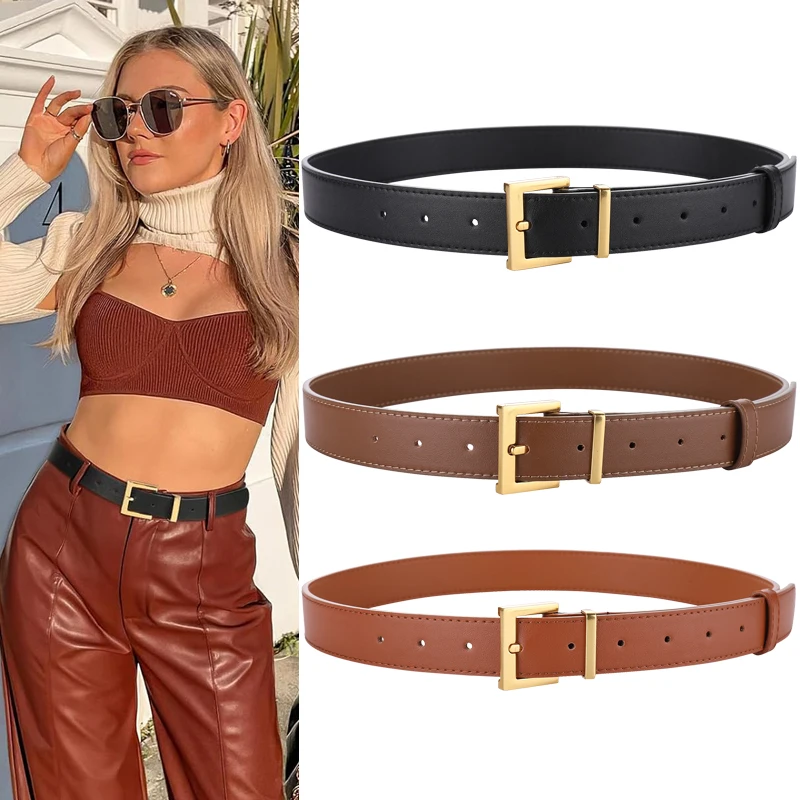 

Simple Elegant Women Belts Luxury Retro Gold Buckle Genuine Leather Ladies Girdle Female Pants Jeans Adjustable Girls Waistband