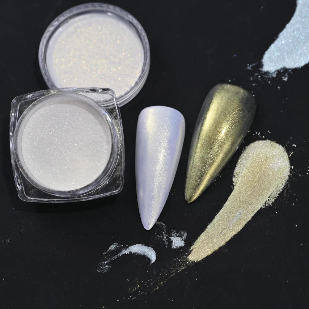 Pearl White Nails Glitter Aurora Hailey Bieber Nails Moonlight Powders Fritillary Shell Mirror Pigment Nail Decoration