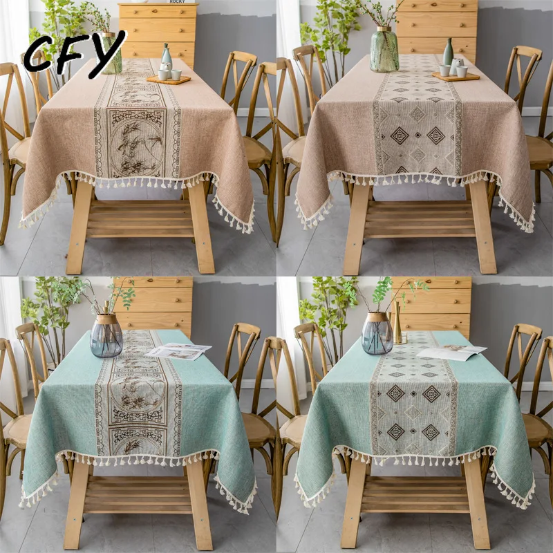 

Cotton Linen Traditional Chinese Style Plaid Rectangular Table Cloth Vintage Tea Table Cover Cloth Table Cover for kitchen