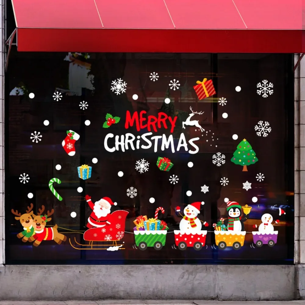 Christmas Winter Snowflake Stickers Santa Claus Xmas Tree Branch Window Glass Sticker Merry Christmas Decor Happy New Year window stickers