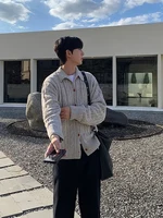 Korean Sle Casual Loose Knitted Cardigan Men's Autumn New Faion Turn-down Collar Sweater Jaet Polyester Fiber Long Sve