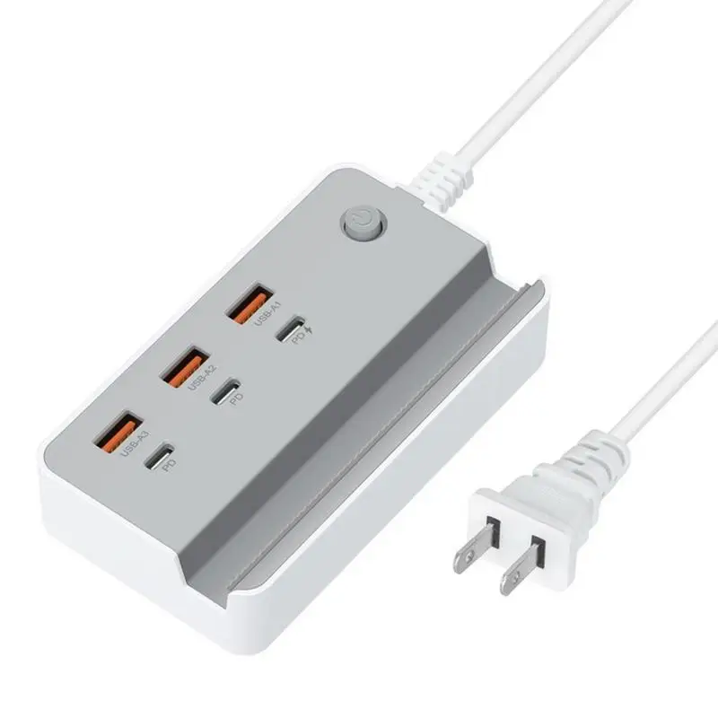 

USB Charging Station 2 in 1 Desktop Power Strip with 3 USB + 3 Type C Ports for Multiple Devices USB Fast Charging Station