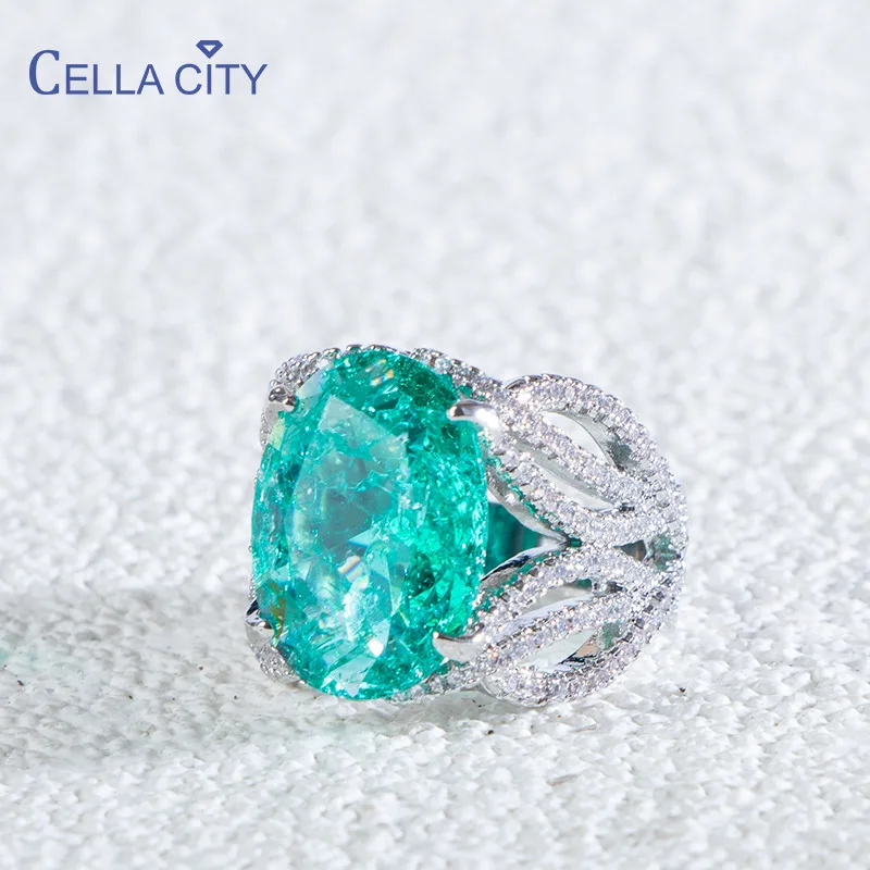 Cellacity Vintage Women Paraiba Tourmaline Gemstone Ring 925 Gioielli In Argento Sterling Festa Di Nozze Fine Jewerly Gift Size 6-10