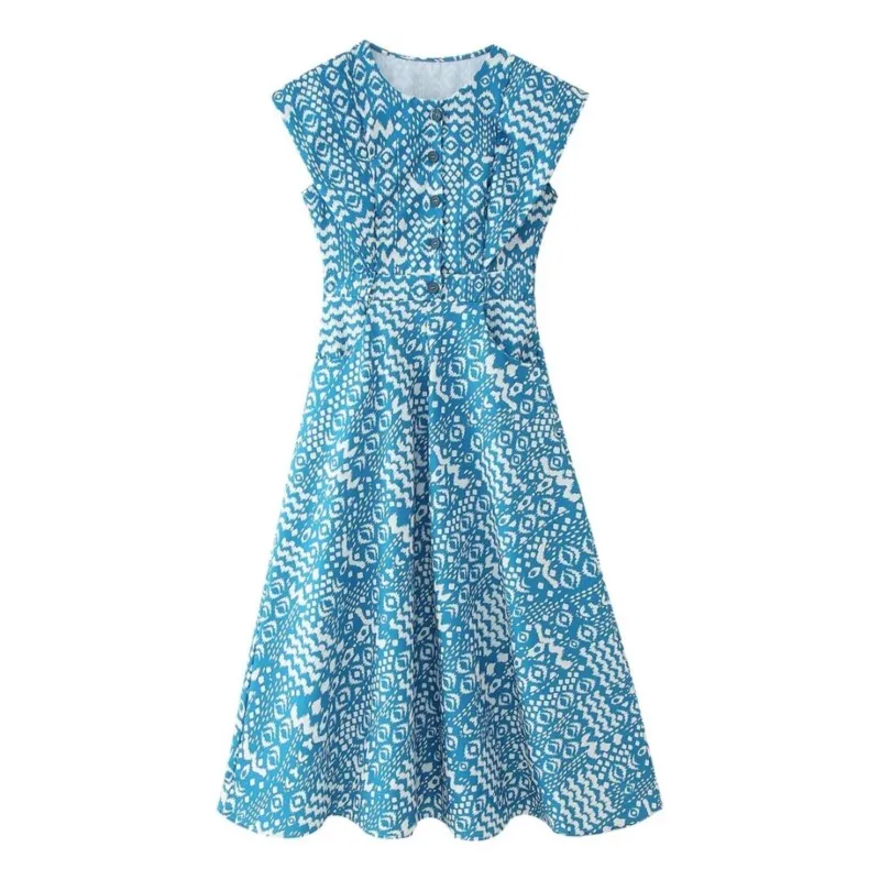 

Flying sleeve Printed dresses For Summer Women Exquisite elegant Casual Chinese style Ankle-Length lace up dresses