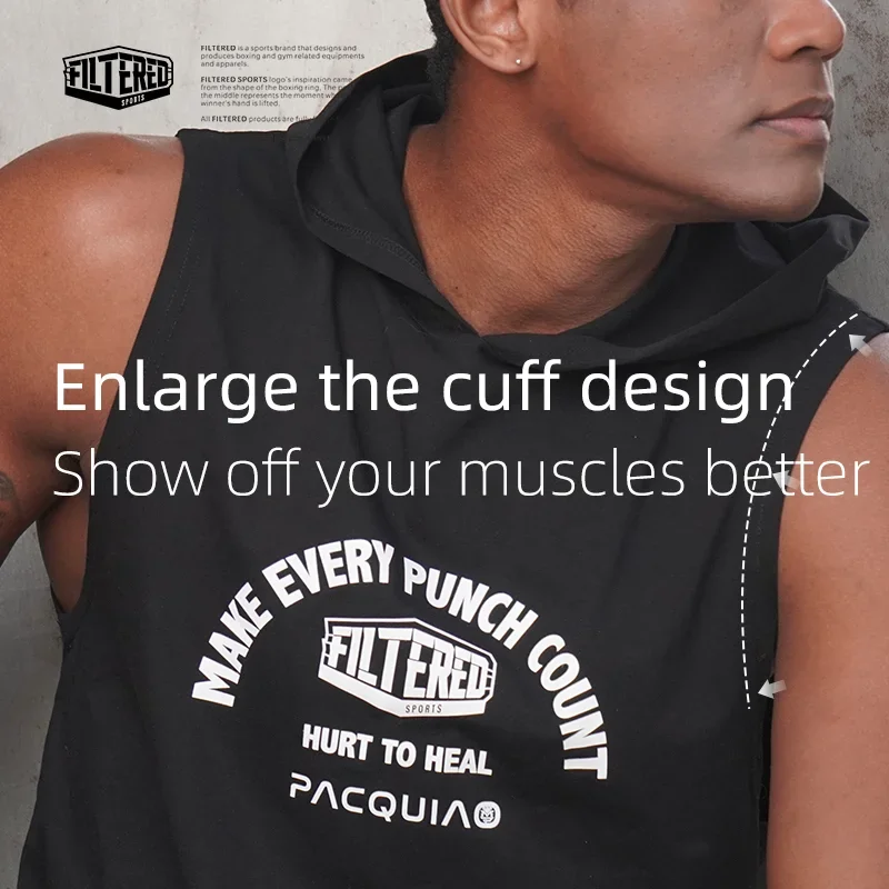 Men's Cotton Boxing Sleeveless Hoodie Bodybuilding Workout Tank Tops Muscle Fitness Shirts