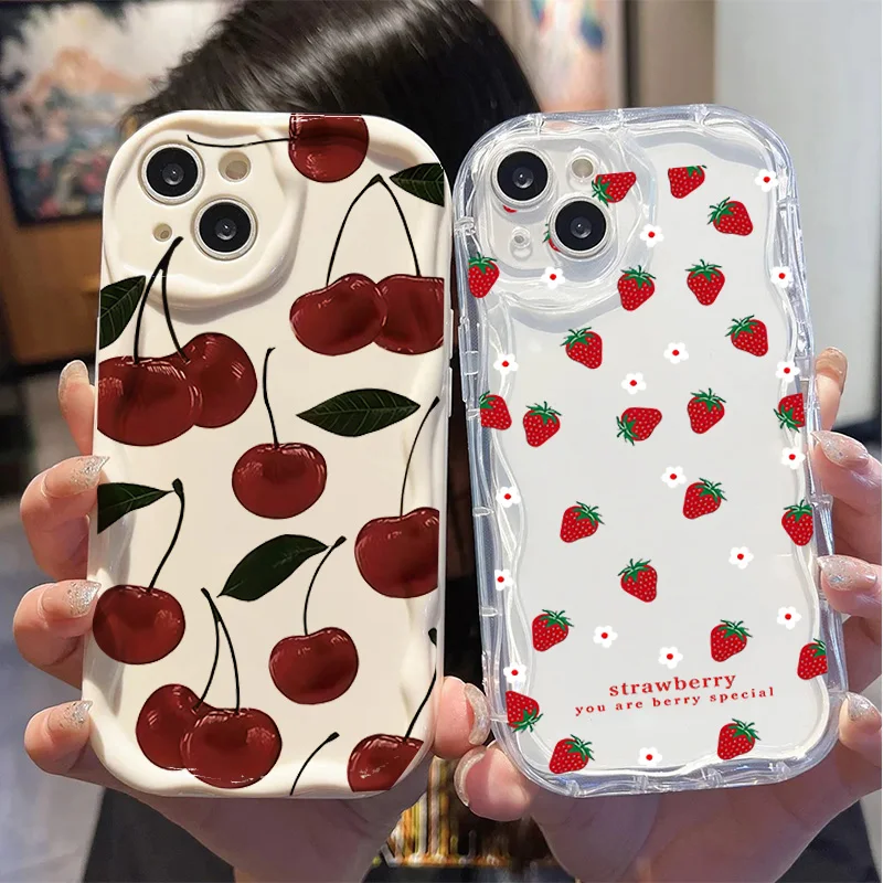 Fashion Flower Strawberry Shockproof 3D Wave Silicone Phone Case