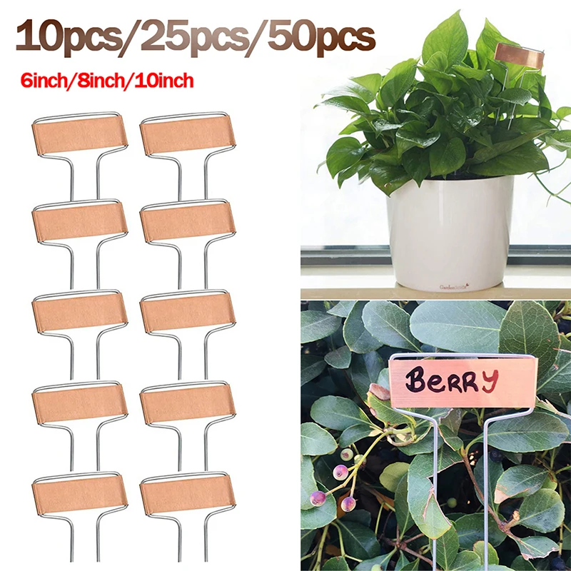 Garden labels flower plant labels plant markers 10/25/50x metal plant label stakes 6/8/10inch copper plant tags inserts sign weatherproof marking gardening flowers herbs marker