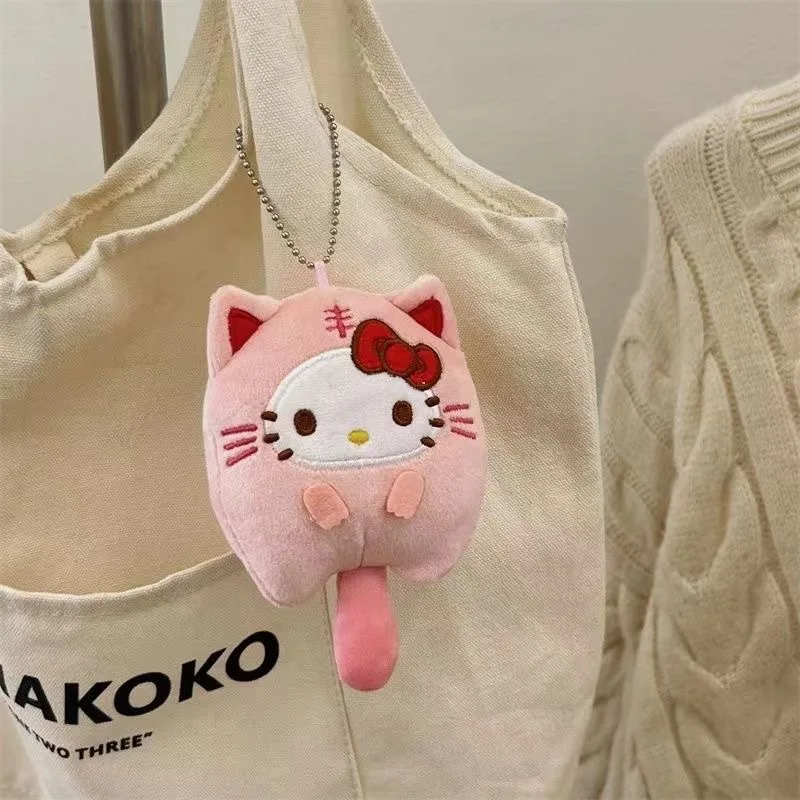 12cm Hello Kitty Plush Pendant Kawaii Sanrio Cinnamoroll My Melody Kuromi Cartoon Model Doll Toys Girls School Bag Accessories