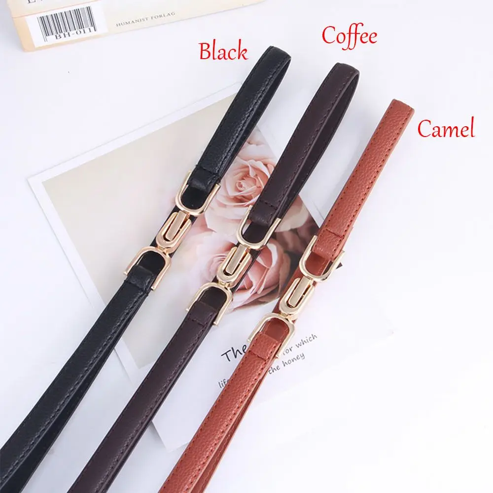 Adjustable PU Leather Ladies Dress Belts Skinny Thin Women Waist Belts Strap Gold Color Buckle Female All-match Waistband
